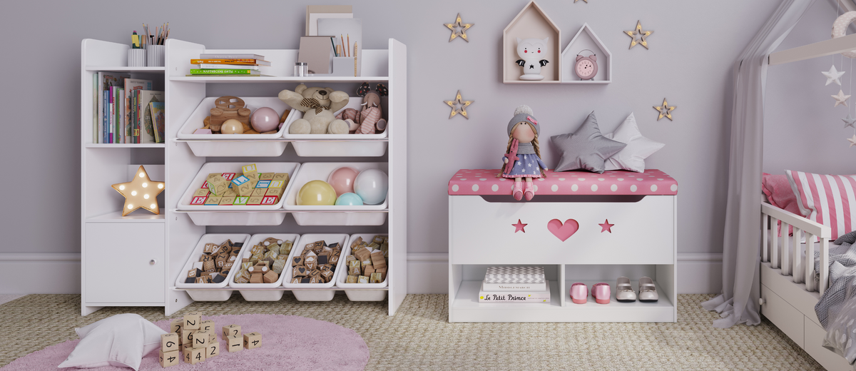 Sturdis Kids Toy Storage Organizer with Bookshelf and 8 Pink Toy