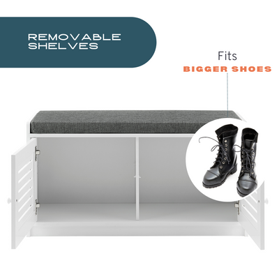 Sturdis Shoe Storage Bench with Cushion - White