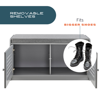 Sturdis Shoe Storage Bench with Cushion - Gray