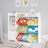 Sturdis Kids Toy Storage Organizer with Bookshelf and 8 Multi Colored Toy Bins