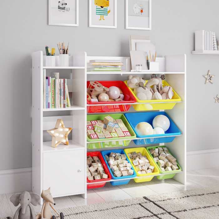 Toy storage discount shelves with bins