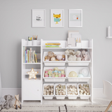 Sturdis Kids Toy Storage Organizer with Bookshelf and 8 Toy Bins – White Bins
